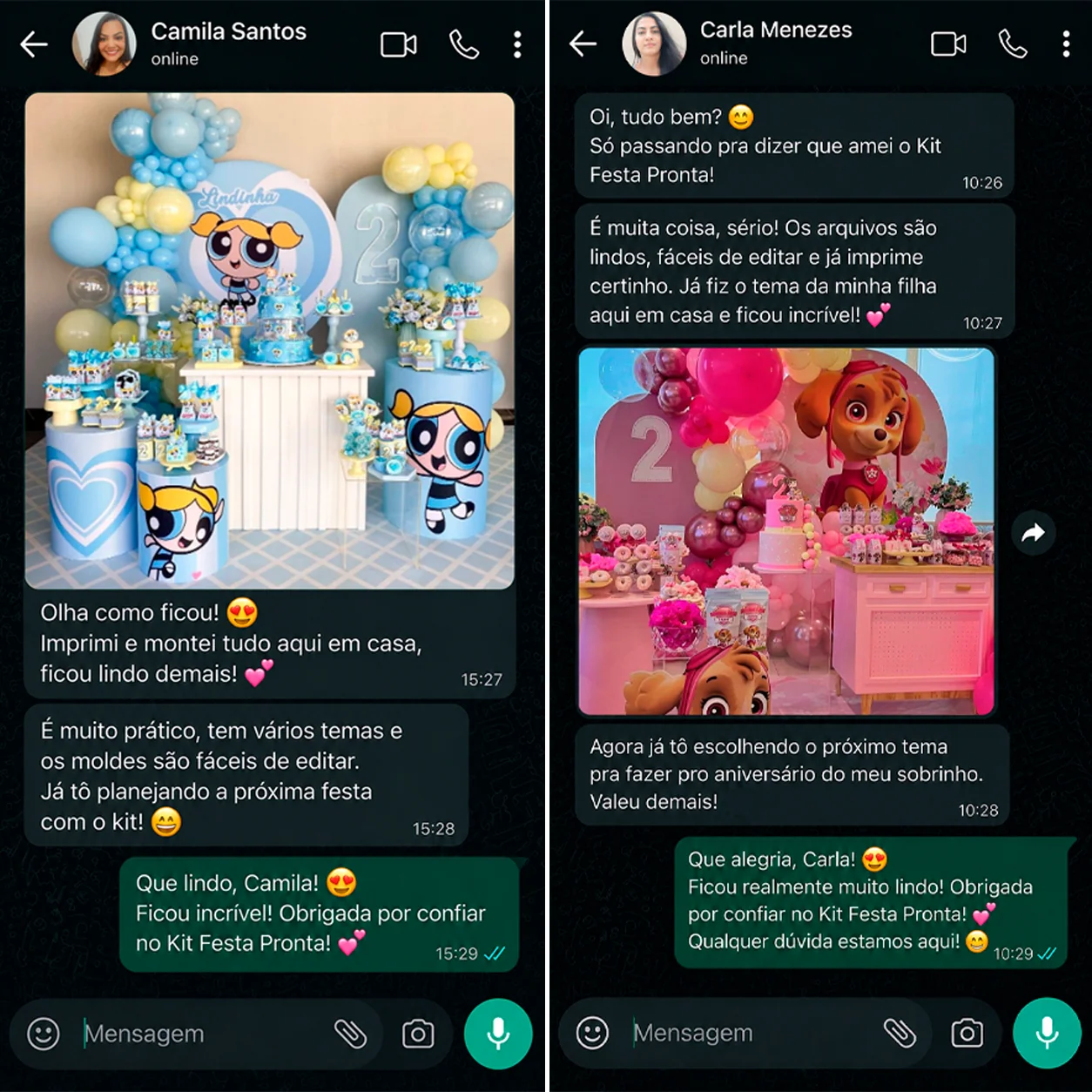 Depoimento de Camila Santos e Carla Menezes sobre o Kit Festa Pronta
