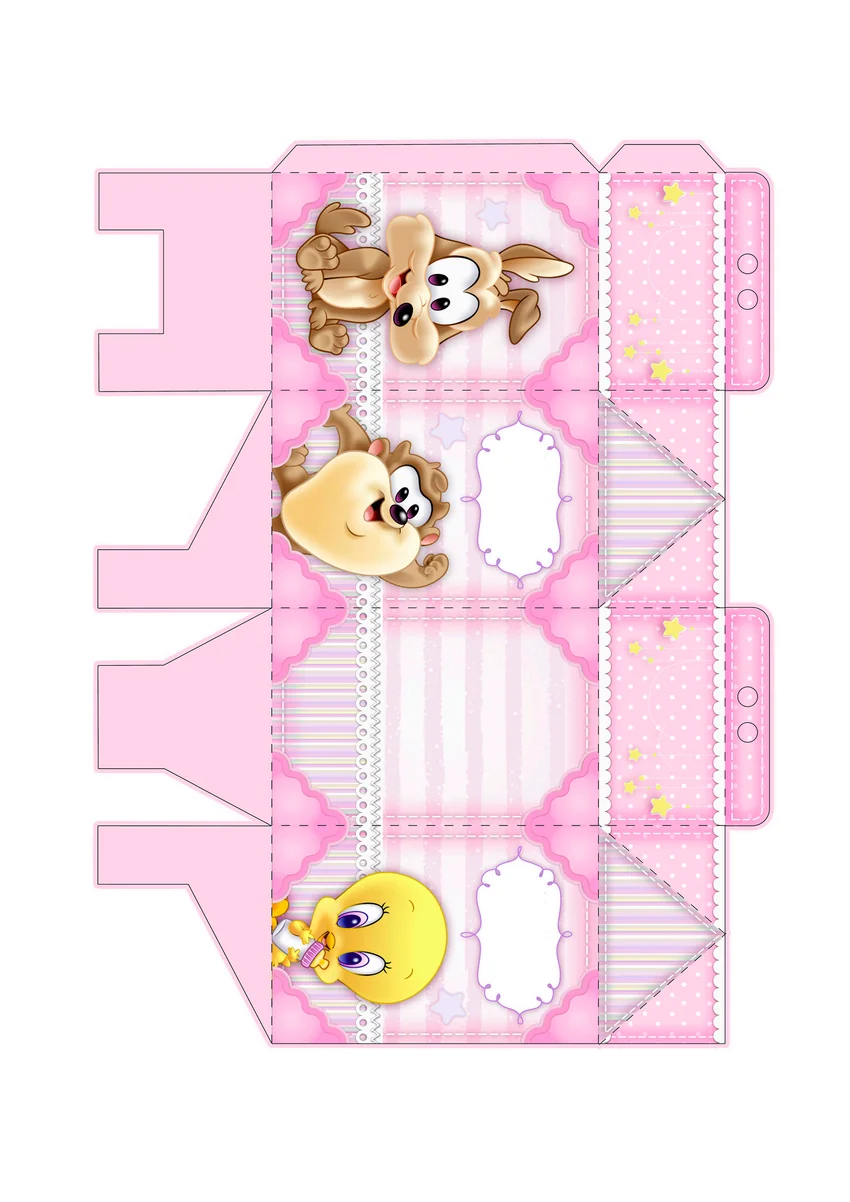 Molde de caixinha rosa com personagens Baby Looney Tunes