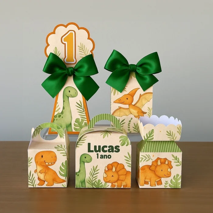 Kit de festa dinossauros com laços verdes
